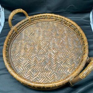 Vintage Large 17" Wicker rattan Round Centerpiece 3” Tray